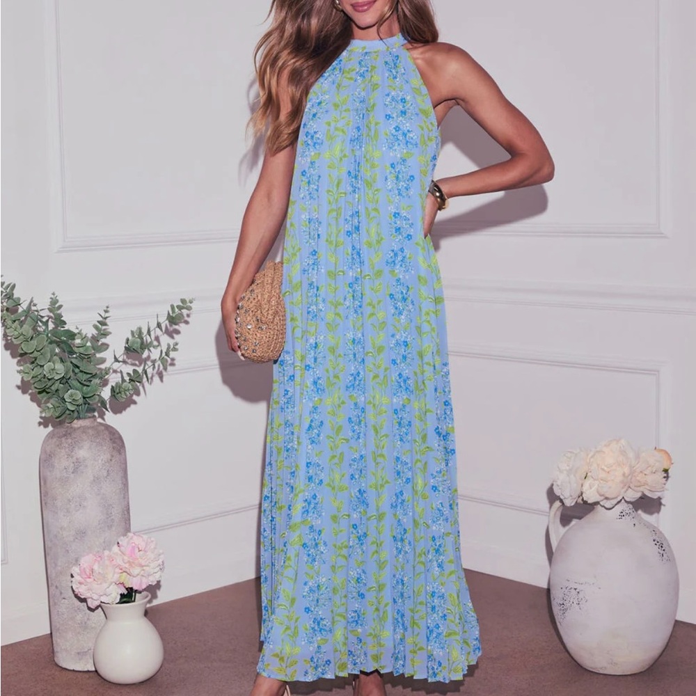 VICI Vaughn Floral Pleated Halter Maxi Dress